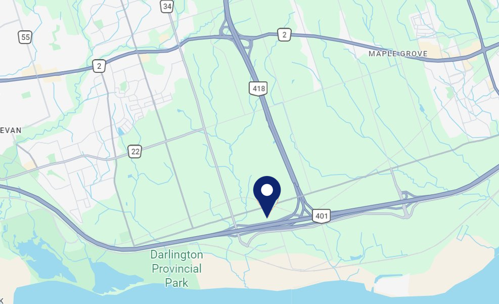 Map of OE Utility Services Durham yard in Courtice